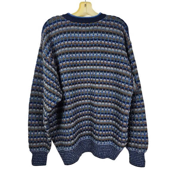 Botto Italy Mens Wool & Alpaca Sweater L Blue Olive Brown Pullover Academia Dad - Picture 2 of 10